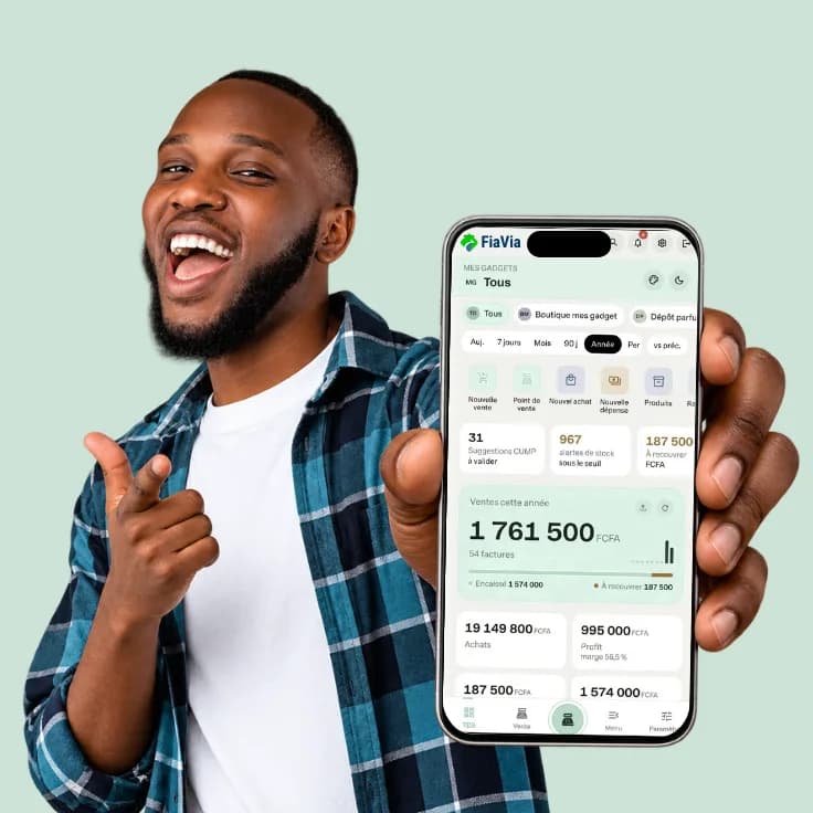 Application Android de gestion utilisée dans une boutique : caisse Fiavia sur téléphone